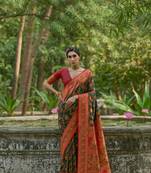 Green soft pashmina silk blend weaving saree with zari woven