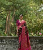 Black soft pashmina silk blend weaving saree with zari woven