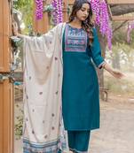 Women Modal Straight Kurta With Pant And Dupatta Suit Set
