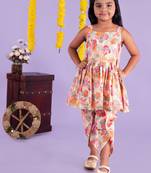 pink cotton sleeveless floral printed kurti with dhoti