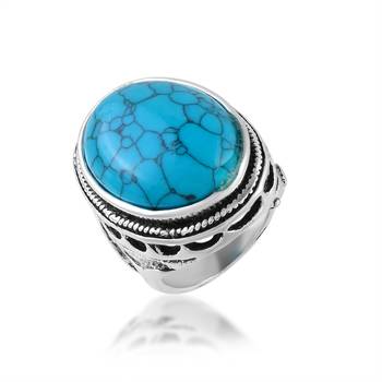 Brass antique silver big heavy turquoise firoza finger ring 1