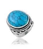 Brass antique silver big heavy turquoise firoza finger ring
