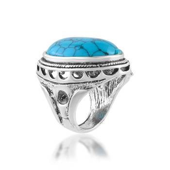 Brass antique silver big heavy turquoise firoza finger ring 2