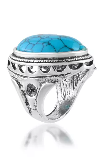 Brass antique silver big heavy turquoise firoza finger ring