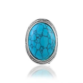 Brass antique silver big heavy turquoise firoza finger ring 3