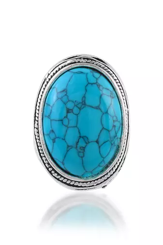Brass antique silver big heavy turquoise firoza finger ring