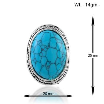 Brass antique silver big heavy turquoise firoza finger ring 4