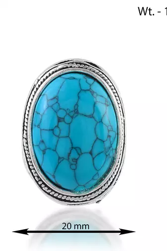 Brass antique silver big heavy turquoise firoza finger ring
