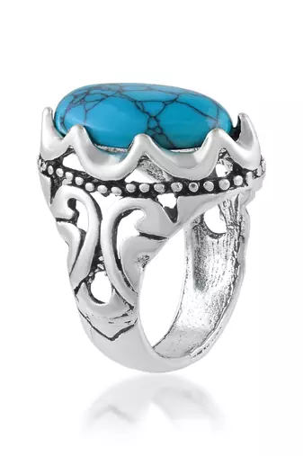 Brass atique silver plated firoza finger ring men women