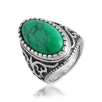 Brass silver green firoza finger ring 1