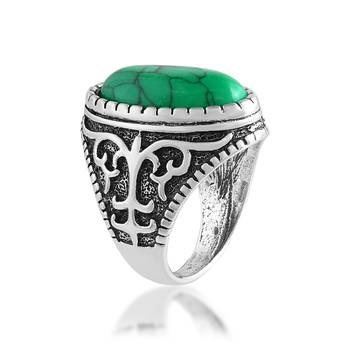 Brass silver green firoza finger ring 2