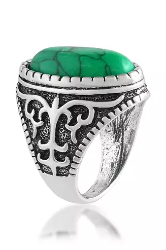 Brass silver green firoza finger ring