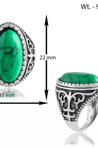 Brass silver green firoza finger ring