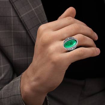 Brass silver green firoza finger ring 4