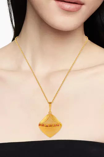 Brass gold traditional pendant set women