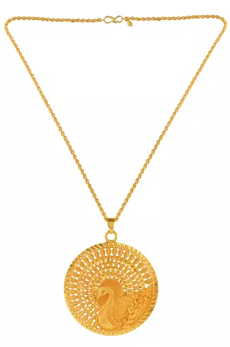 Brass 1 gram gold peacock design traditional pendant set women