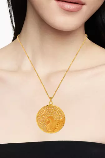 Brass 1 gram gold peacock design traditional pendant set women