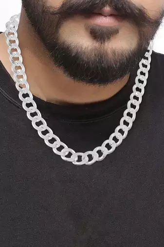 Brass silver plated thick and heavy chain necklace for men