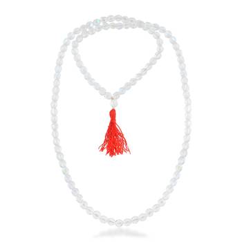 dzine trendz crystal bead mala necklace white metallic finish 1