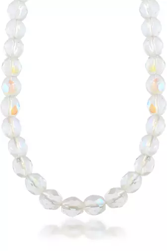 dzine trendz crystal bead mala necklace white metallic finish