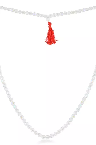 dzine trendz crystal bead mala necklace white metallic finish