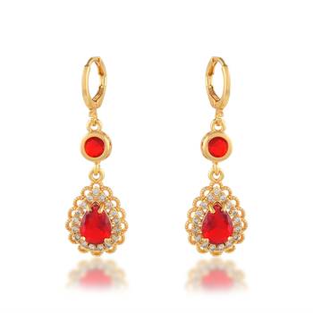 Brass gold imitation ruby dangler fashion earrings 1