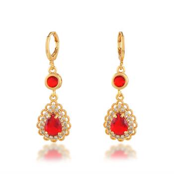 Brass gold imitation ruby dangler fashion earrings 2