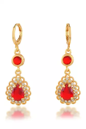 Brass gold imitation ruby dangler fashion earrings