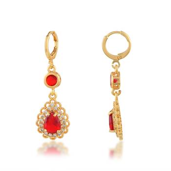 Brass gold imitation ruby dangler fashion earrings 3