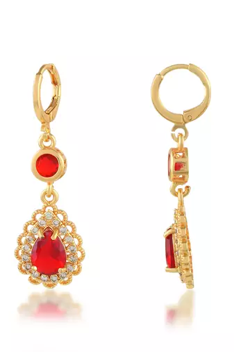 Brass gold imitation ruby dangler fashion earrings