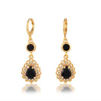 Brass gold imitation emerald fashion earrings 2