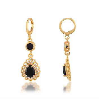 Brass gold imitation emerald fashion earrings 3