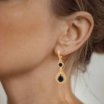 Brass gold imitation emerald fashion earrings 4