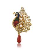Brass gold pearls meenakari peacock shape saree dupatta pin women clothing accessory