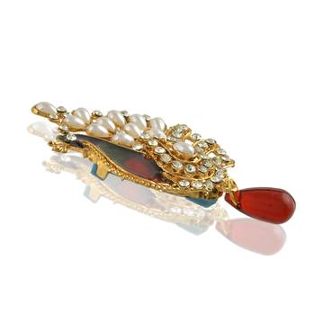 Brass gold pearls meenakari peacock shape saree dupatta pin women clothing accessory 3