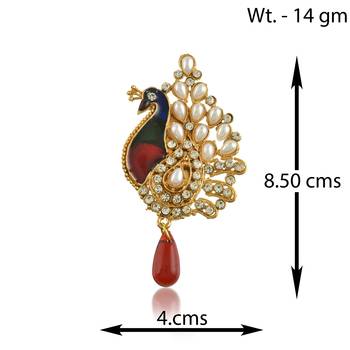 Brass gold pearls meenakari peacock shape saree dupatta pin women clothing accessory 4