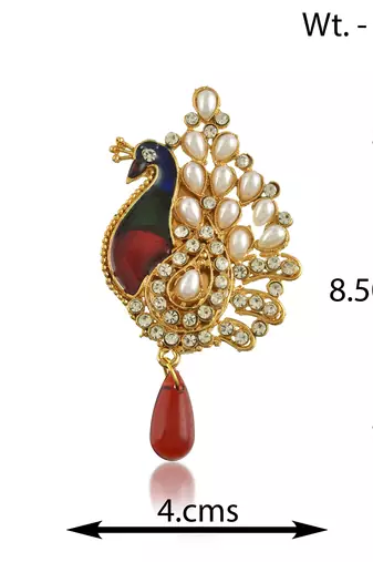Brass gold pearls meenakari peacock shape saree dupatta pin women clothing accessory