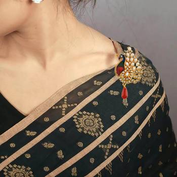 Brass gold pearls meenakari peacock shape saree dupatta pin women clothing accessory 5