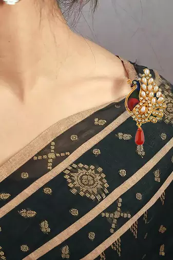 Brass gold pearls meenakari peacock shape saree dupatta pin women clothing accessory