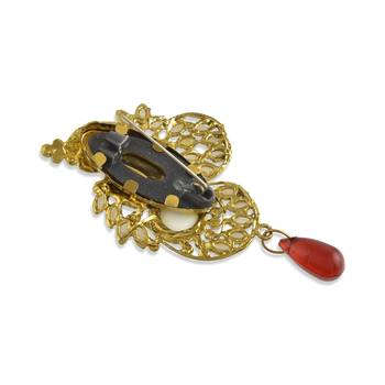 Brass gold pearl cz red bead peacock shape saree dupatta pin women clothing accessory 2