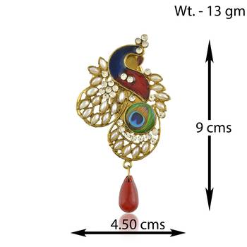 Brass gold pearl cz red bead peacock shape saree dupatta pin women clothing accessory 4