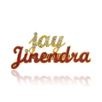 Brass gold red meena imitation diamond jain jai jinendra sareepin brooch 1