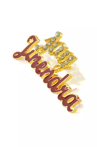 Brass gold red meena imitation diamond jain jai jinendra sareepin brooch