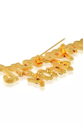 Brass gold red meena imitation diamond jain jai jinendra sareepin brooch