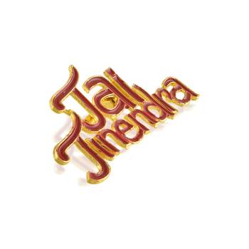 Brass gold red meenakari jai jinendra jain saree pin brooch 2