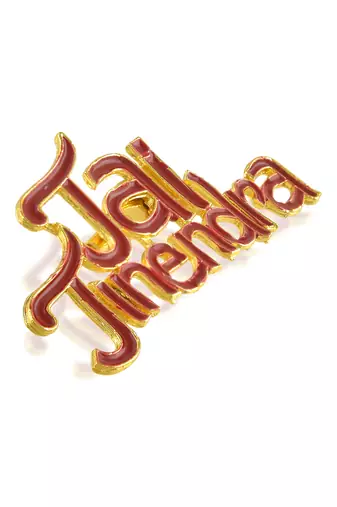 Brass gold red meenakari jai jinendra jain saree pin brooch