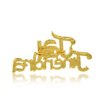 Brass gold red meenakari jai jinendra jain saree pin brooch 3