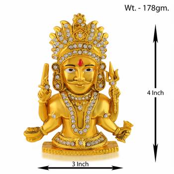 Brass gold plated cz nakoda bhairav jain idol stand figurine murti 1