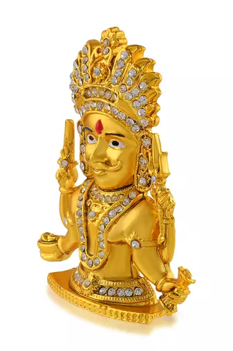 Brass gold plated cz nakoda bhairav jain idol stand figurine murti