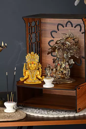 Brass gold plated cz nakoda bhairav jain idol stand figurine murti